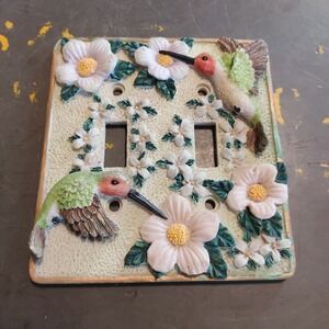 Hummingbird Floral Double Toggle Light Switch Cover 3D Resin Wall Plate Vintage